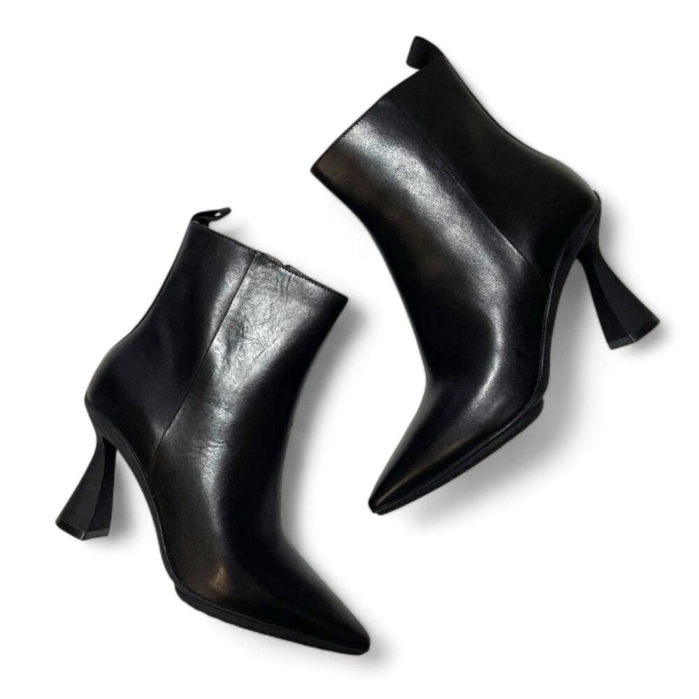 Cole Haan Black Leather Pointed-Toe Ankle Booties